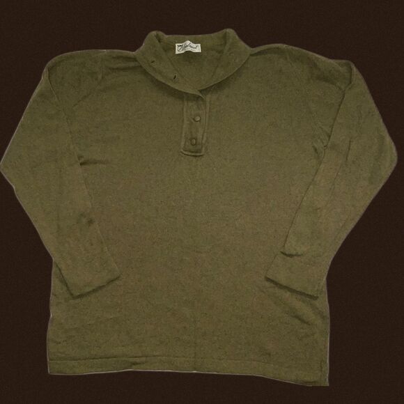 vintage wool sweater made‎ in italy olive green mock neck quarter button up - Picture 2 of 8